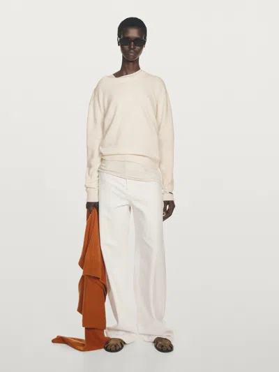 Massimo Dutti 100% Cashmere Crew Neck Sweater In White