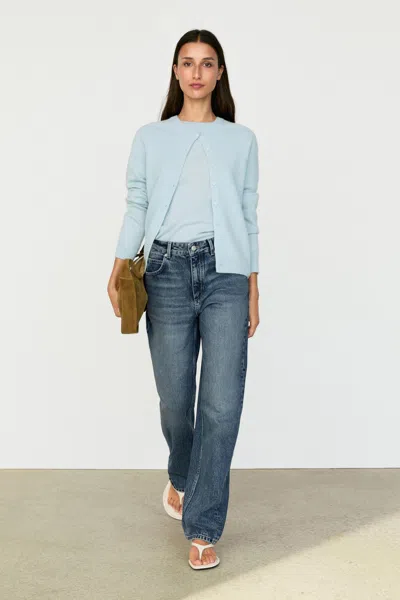 Massimo Dutti 100% Cashmere Cropped Knit Cardigan In Sky Blue