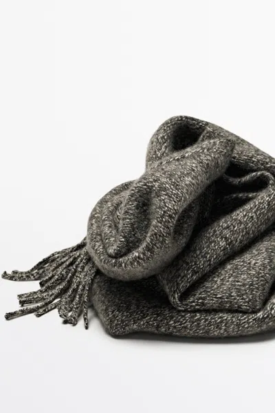Massimo Dutti 100% Cashmere Heathered Knit Scarf In Gray