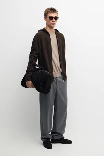 Massimo Dutti 100% Cashmere Hooded Knit Cardigan In Brown Marl