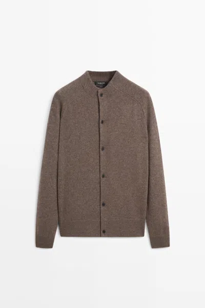 Massimo Dutti Cardigan Bomber In Maglia 100% Cashmere In Brown