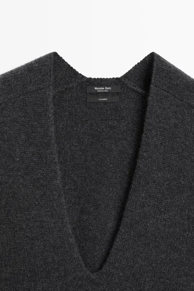 Massimo Dutti 100% Cashmere Knit Short Sleeve Sweater In Gray