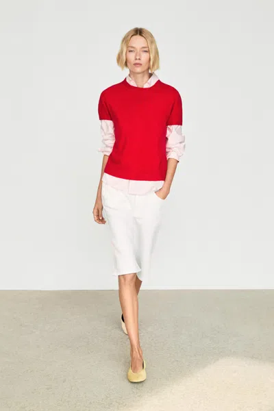 Massimo Dutti 100% Cashmere Knit Short Sleeve Sweater In Red