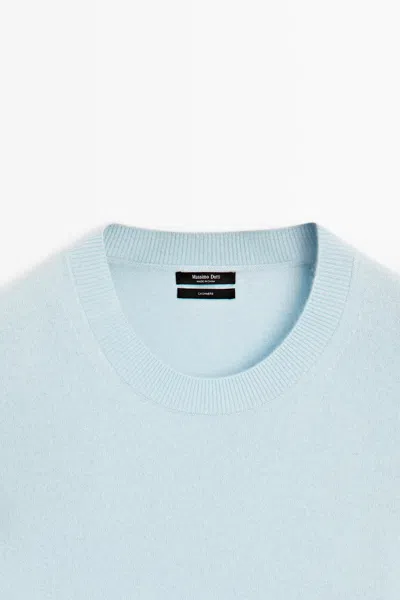 Massimo Dutti 100% Cashmere Long Sleeve Sweater In Blue
