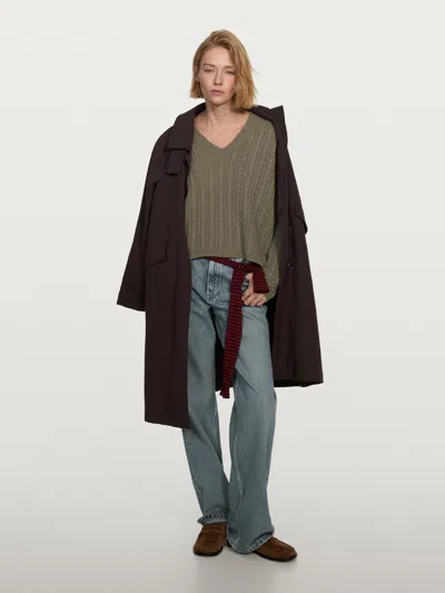 Massimo Dutti 100% Cashmere Oversize Knit Sweater In Brown