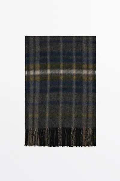Massimo Dutti 100% Cashmere Plaid Scarf In Green