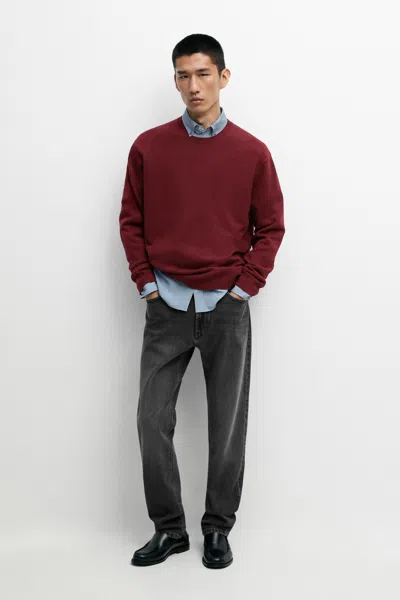 Massimo Dutti 100% Cashmere Ribbed Knit Sweater In Dark Pink