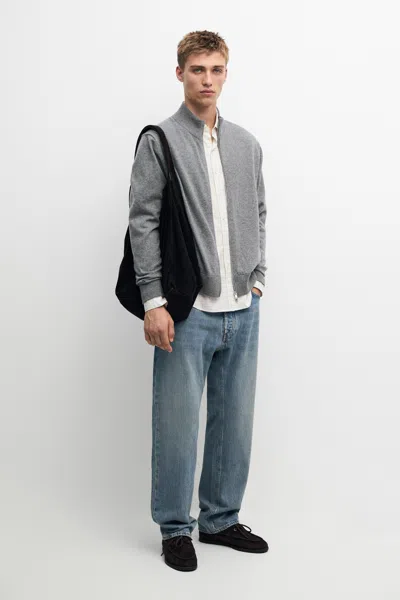 Massimo Dutti 100% Cashmere Zip In Anthracite Grey