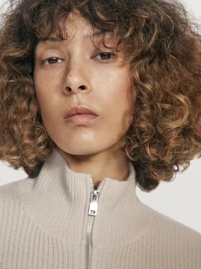 Massimo Dutti 100% Cashmere Zip In Neutral