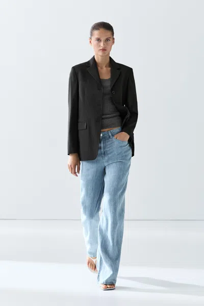 Massimo Dutti 100% Cold Wool Blazer In Black