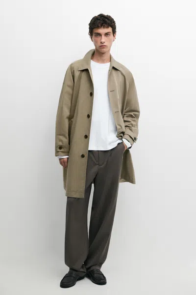 Massimo Dutti 100% Cool Wool Relaxed Fit Pants With Darts In Greyish Green