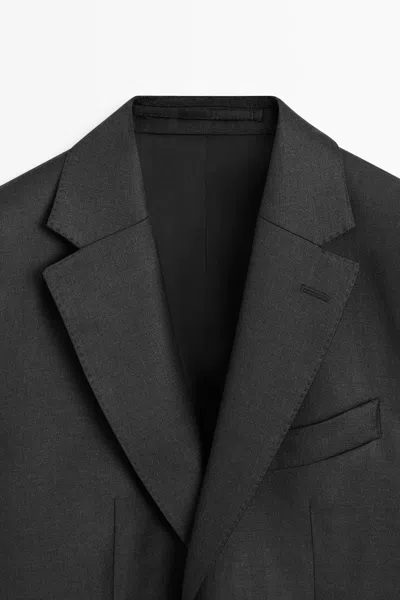 Massimo Dutti 100% Cool Wool Suit Blazer In Black
