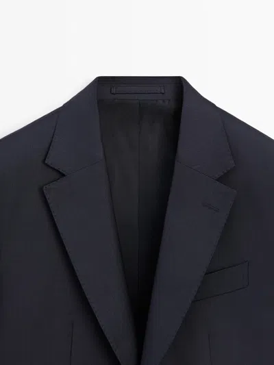 Massimo Dutti 100% Cool Wool Suit Blazer In Blue