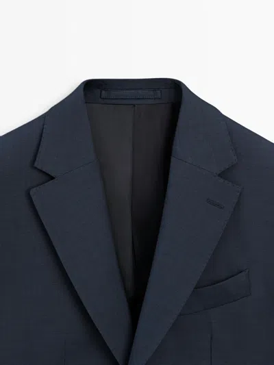 Massimo Dutti 100% Cool Wool Suit Blazer In Blue