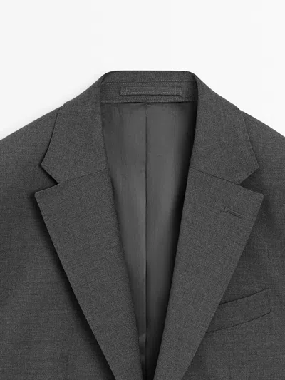 Massimo Dutti 100% Cool Wool Suit Blazer In Gray