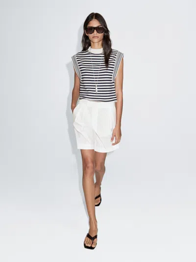 Massimo Dutti 100% Cotton Bermuda Shorts With Darts In White