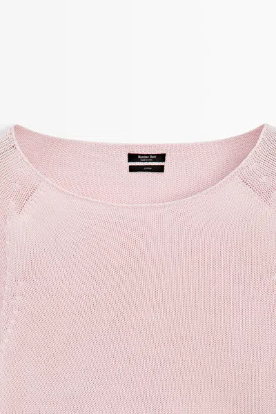 Massimo Dutti 100% Cotton Boat Neck Knit Sweater In Pink