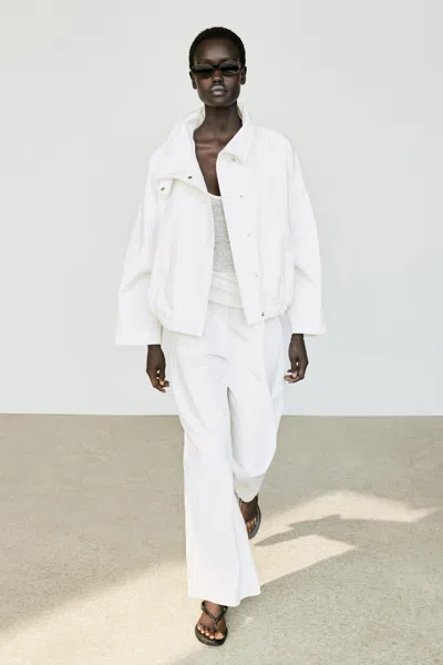 Massimo Dutti 100% Cotton Bomber Jacket In White
