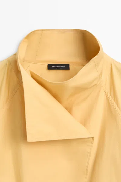 Massimo Dutti 100% Cotton Bomber Jacket With Side Fastening In Gold