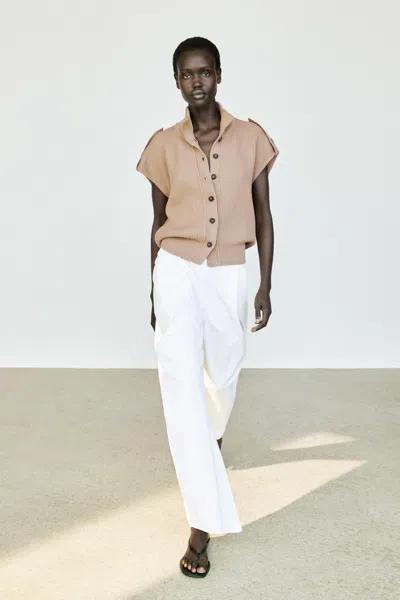 Massimo Dutti 100% Cotton Button In Camel