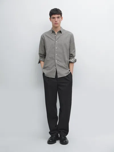 Massimo Dutti 100% Cotton Check Shirt In Gray