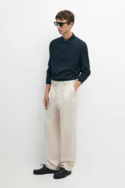 Massimo Dutti 100% Cotton Darted Pants In Bege