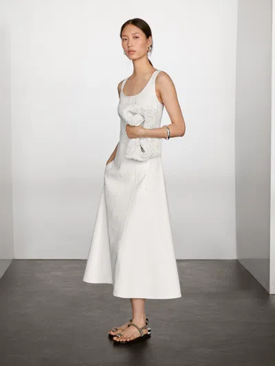 Massimo Dutti 100% Cotton Denim Midi Dress In White