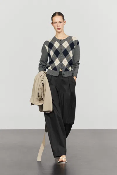 Massimo Dutti 100% Cotton Diamond Knit Cardigan In Multi