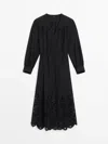 Massimo Dutti Midikleid Baumwolle Stickerei In Black