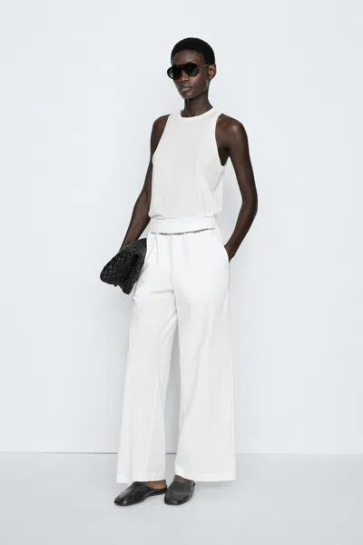 Massimo Dutti Pantalon Élastique 100 % Coton In Blanc Cassé