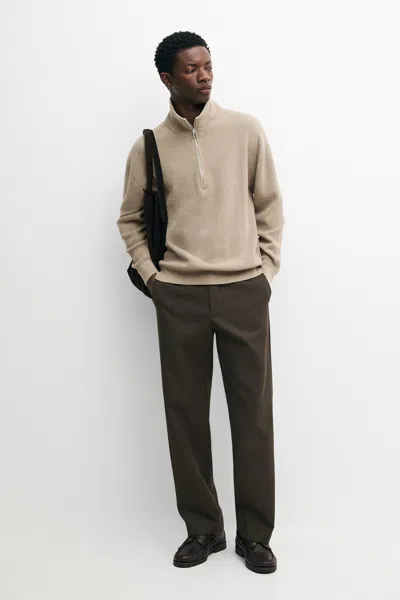 Massimo Dutti 100% Cotton Elasticated Waist Pants In Brown
