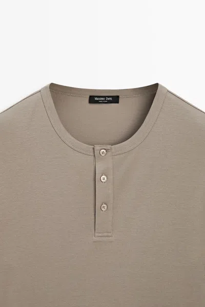 Massimo Dutti 100% Cotton Henley T In Brown