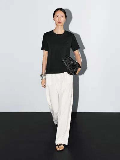 Massimo Dutti 100% Cotton Interlock Crew Neck T In Black