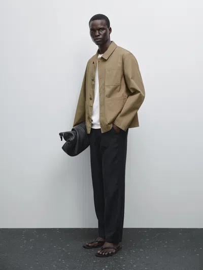 Massimo Dutti 100% Cotton Jacket With Pockets In Animal Print