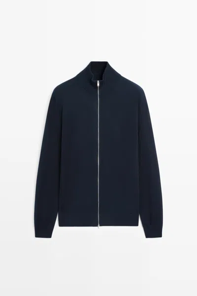 Massimo Dutti 100% Cotton Knit Cardigan In Blue