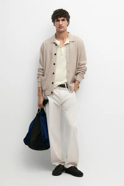 Massimo Dutti 100% Cotton Knit Pocket Cardigan In Beige