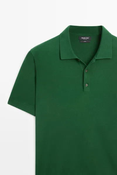 Massimo Dutti 100% Cotton Knit Polo Sweater In Green