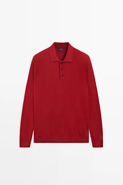 Massimo Dutti 100% Cotton Knit Polo Sweater In Burgundy