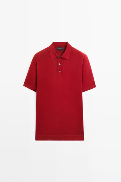 Massimo Dutti 100% Cotton Knit Polo Sweater In Red