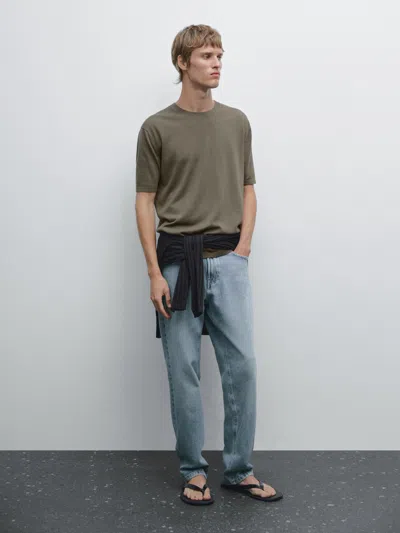 Massimo Dutti 100% Cotton Knit T In Green