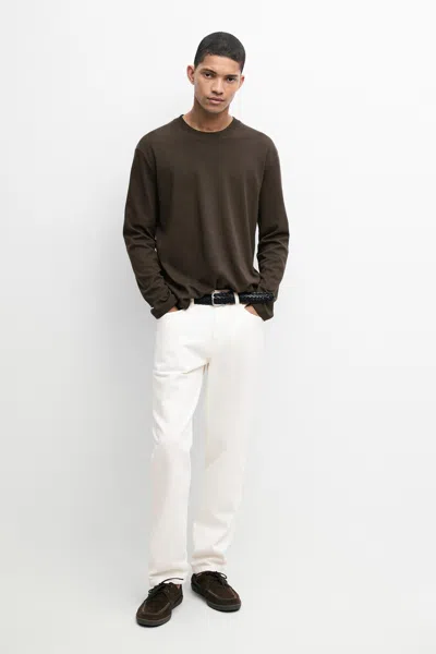Massimo Dutti 100% Cotton Long Sleeve T In Pale Ochre