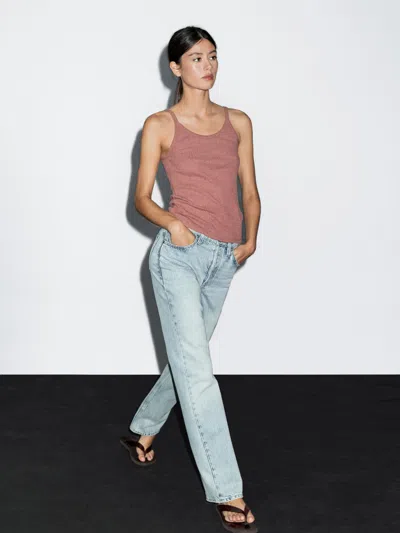 Massimo Dutti 100% Cotton Marl Strappy Top In Brown