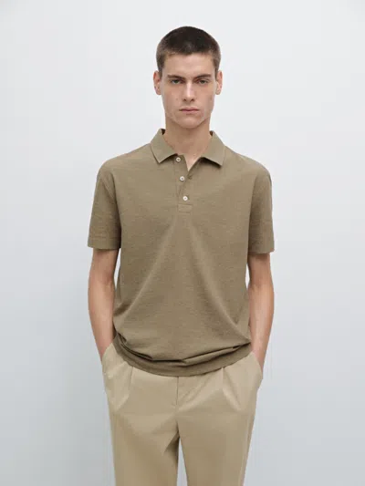 Massimo Dutti 100% Cotton Melange Short Sleeve Polo Shirt In Green