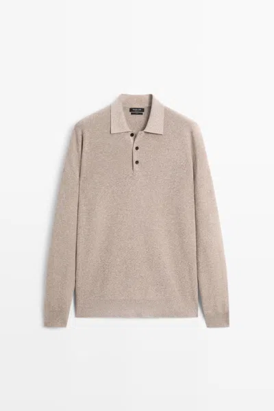 Massimo Dutti 100% Cotton Mouliné Polo Sweater In Beige