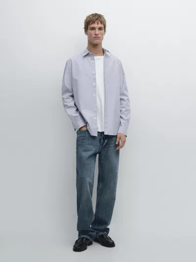 Massimo Dutti 100% Cotton Oxford Shirt In Blue