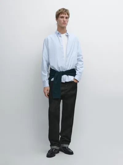 Massimo Dutti 100% Cotton Oxford Shirt In Blue