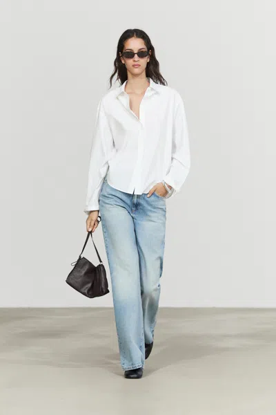 Massimo Dutti 100% Cotton Poplin Shirt With Back Detail In White