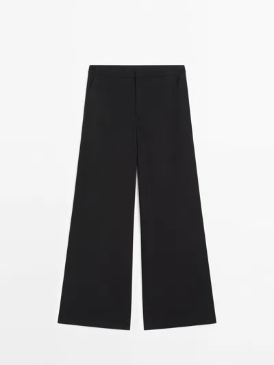 Massimo Dutti 100% Cotton Poplin Trousers In Black