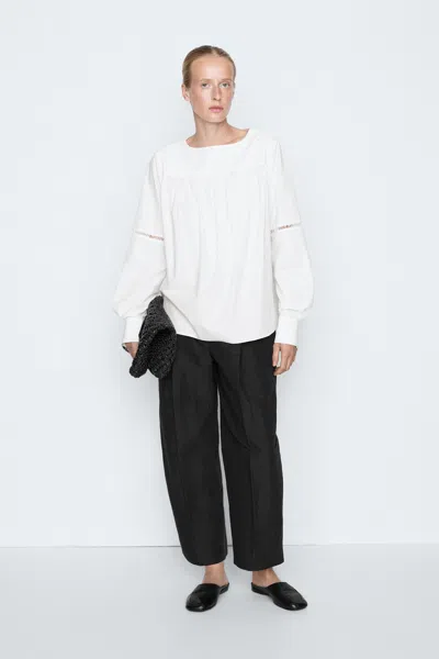 Massimo Dutti Blouse Bouffante 100 % Coton In Blanc Cassé