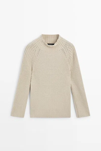 Massimo Dutti 100% Cotton Purl Knit Sweater In Neutral